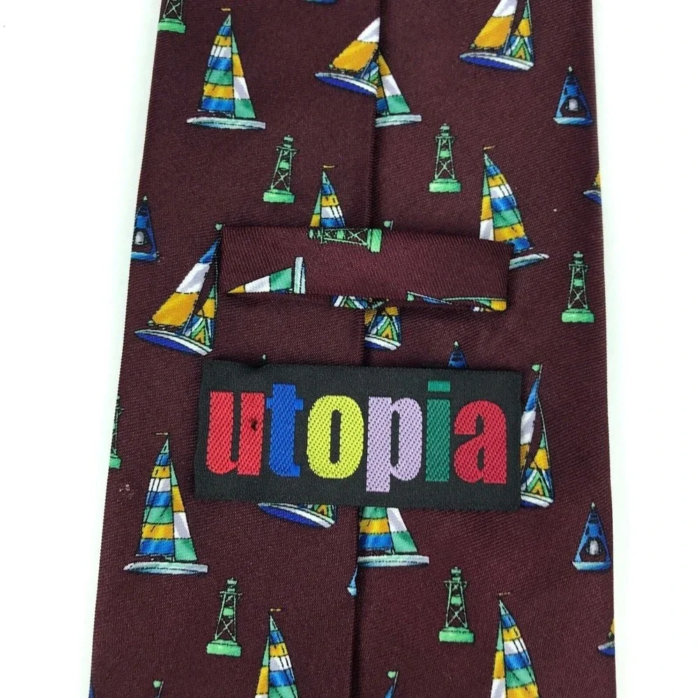 Utopia Men's Tie Handmade Burgundy Sailboat Boat Nautical Novelty Necktie 57